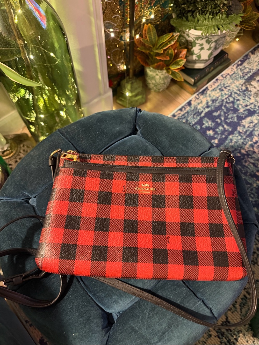 🆕 Coach Red Buffalo Plaid Crossbody Bag